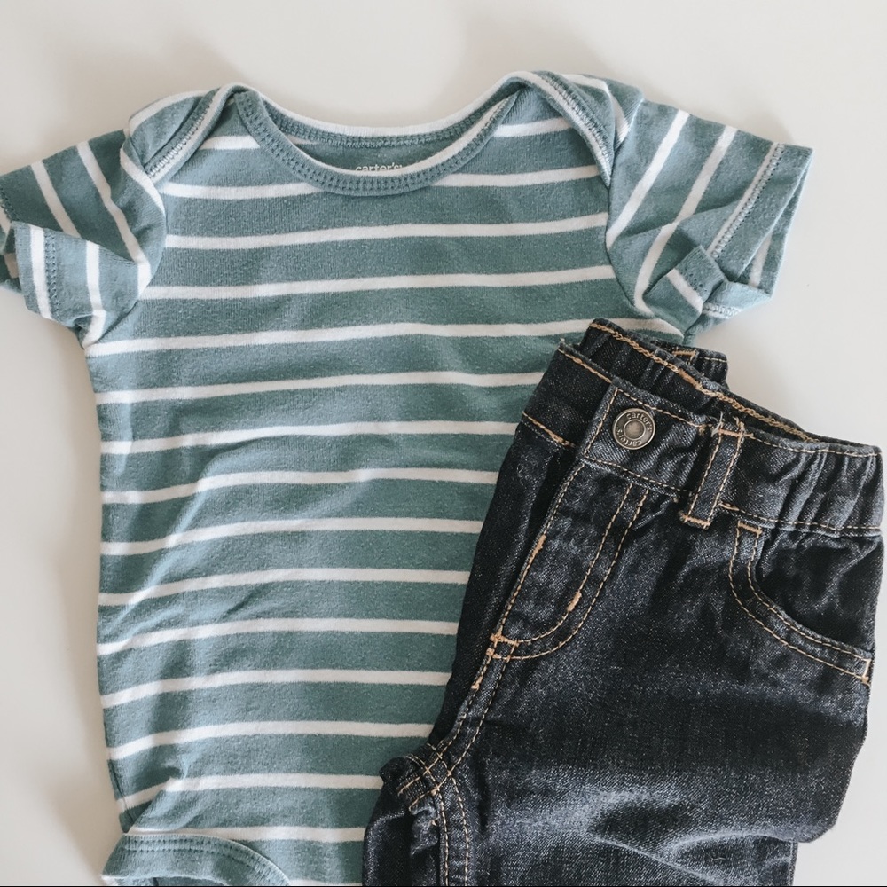Striped Onesie + Carter’s Jeans
